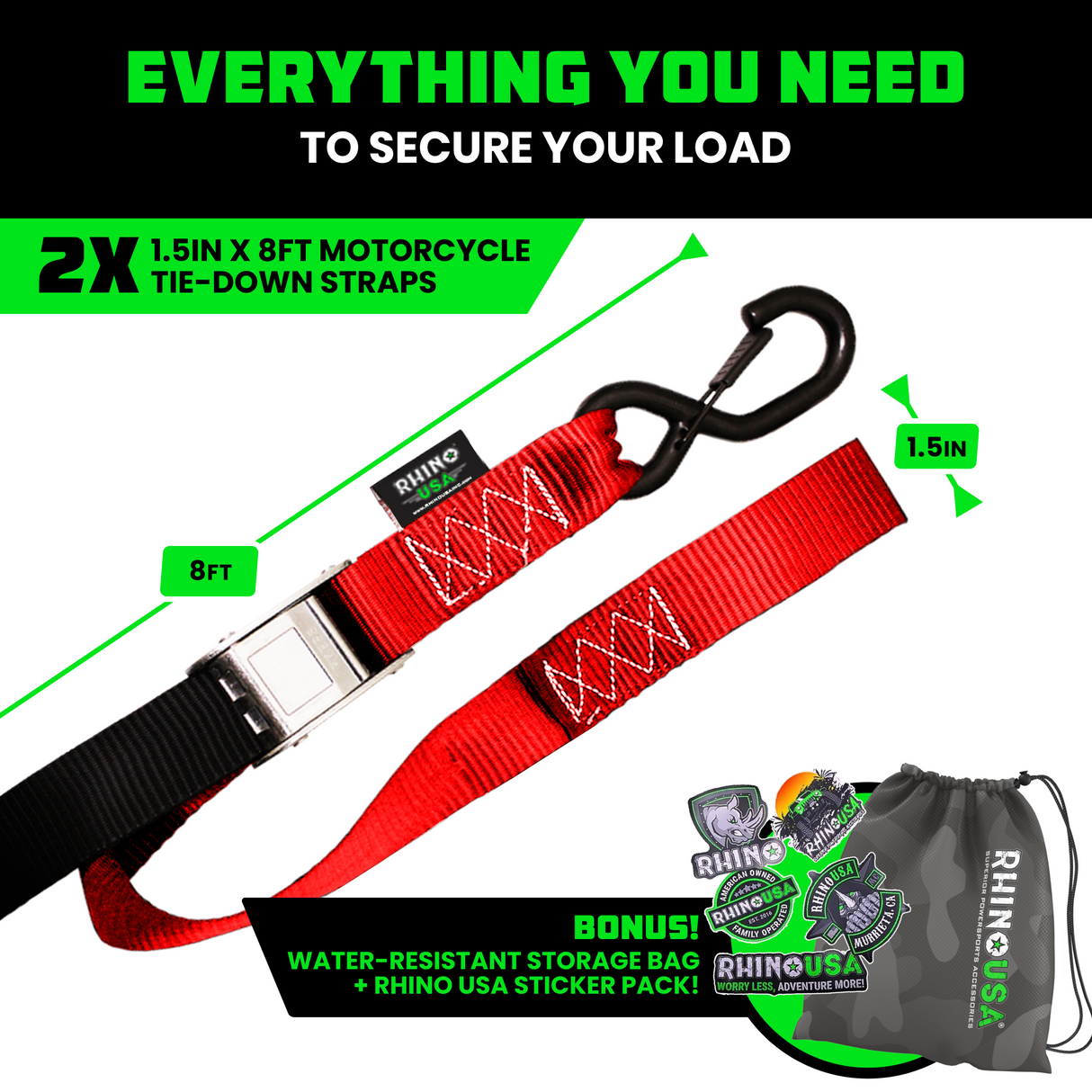1.5" x 8' Cambuckle Tie-Down Straps (2-Pack)