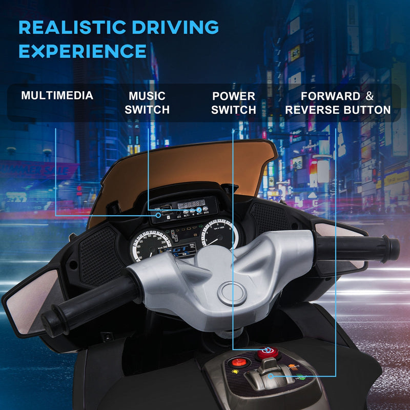 Electric Kids Motorcycle with Sound Effects, Lights, and Engine Design – Black