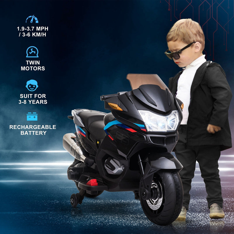Electric Kids Motorcycle with Sound Effects, Lights, and Engine Design – Black