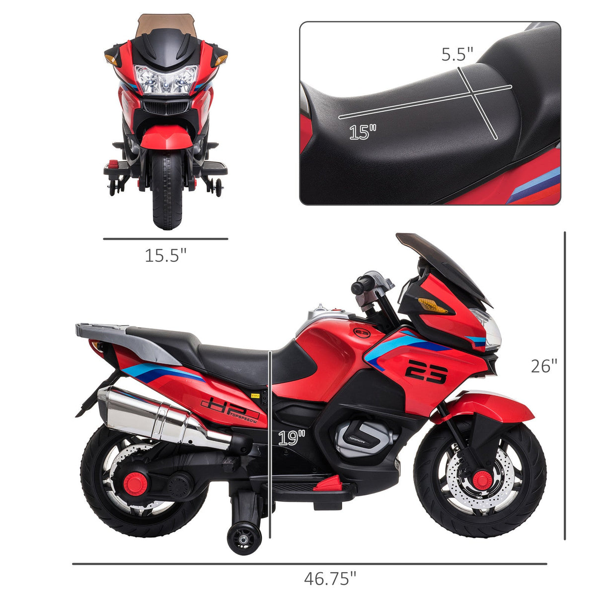 Electric Kids Motorcycle with Sound Effects, Lights, and Music – Red