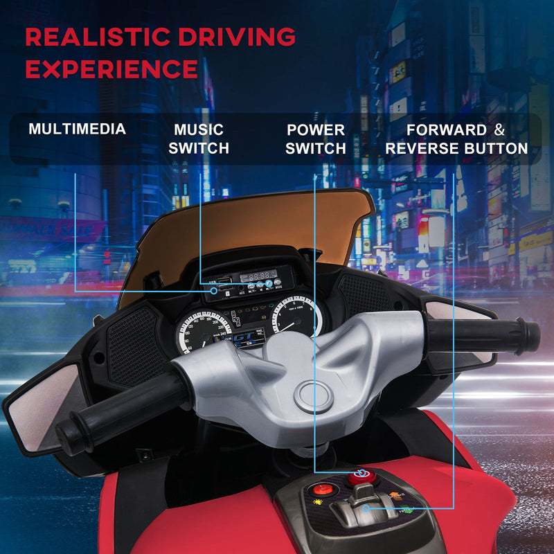 Electric Kids Motorcycle with Sound Effects, Lights, and Music – Red