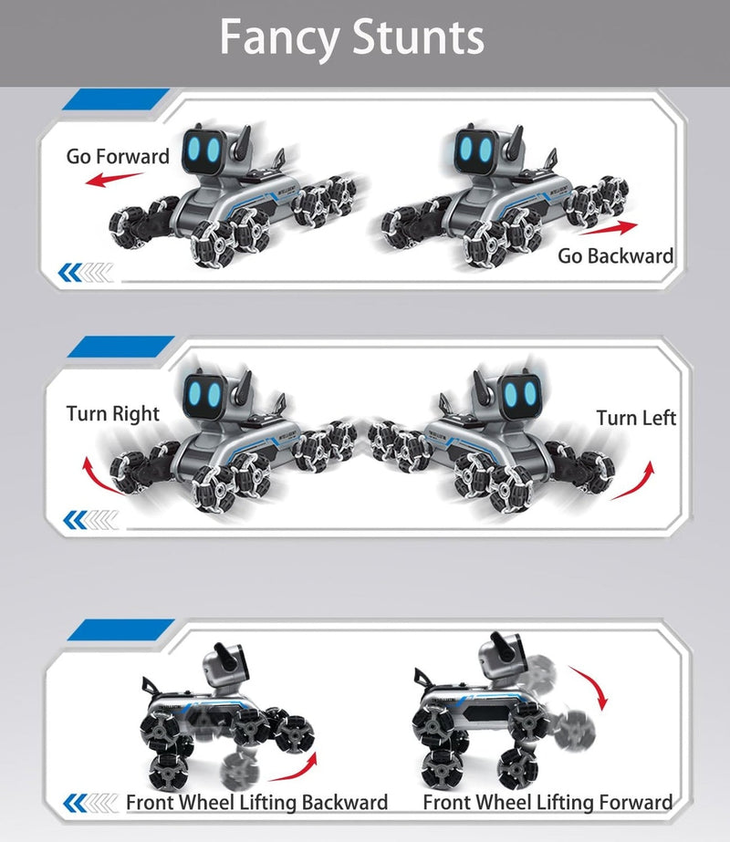 Remote Control Robot Dog Car for Kids with 8 Wheels and Handheld RC Stunt Features