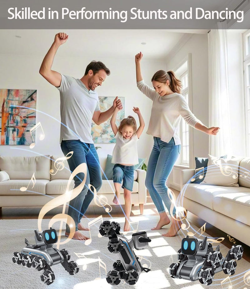 Remote Control Robot Dog Car for Kids with 8 Wheels and Handheld RC Stunt Features