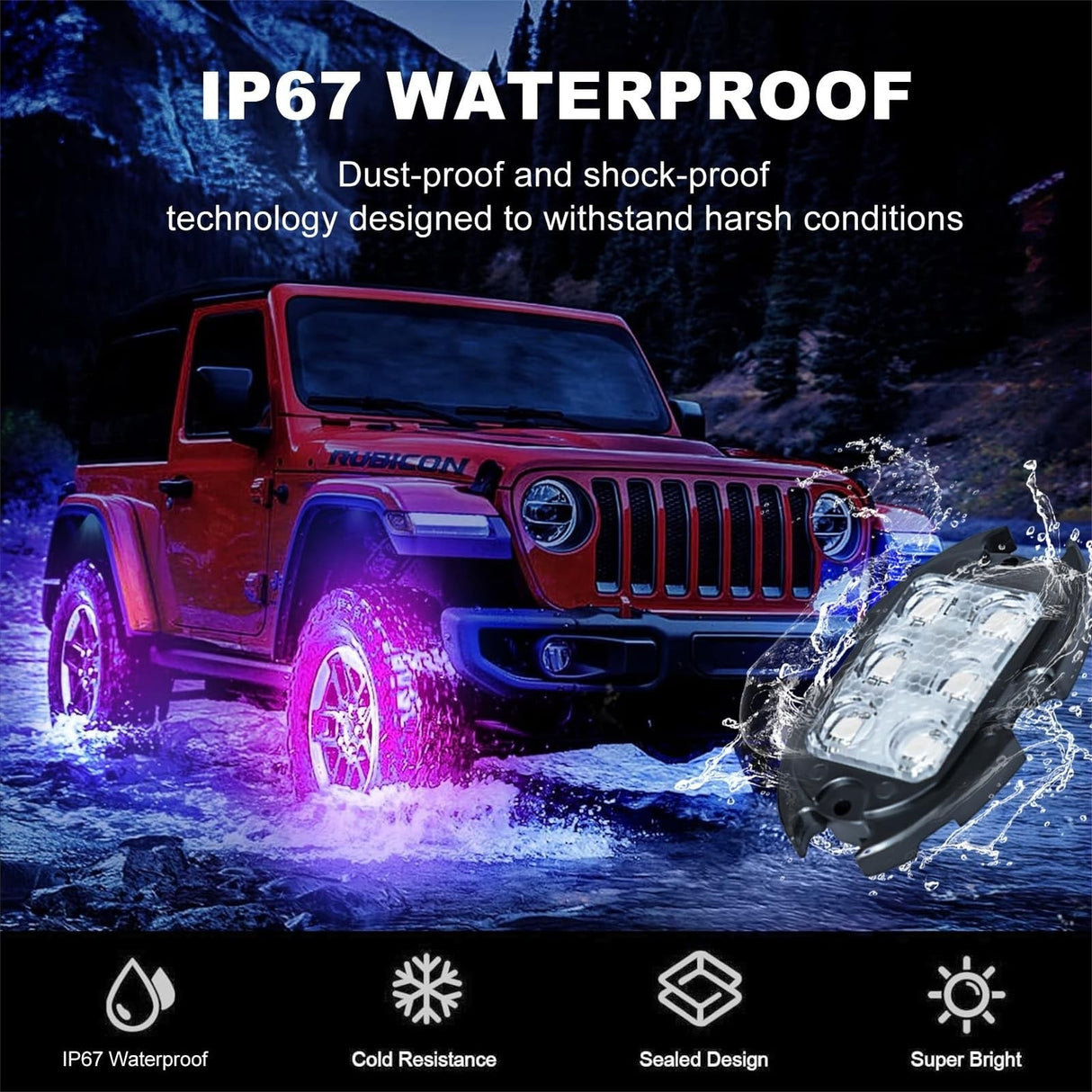 Rock Lights for Trucks Jeep UTV ATV Bright Underglow Exterior Wheel Lighting