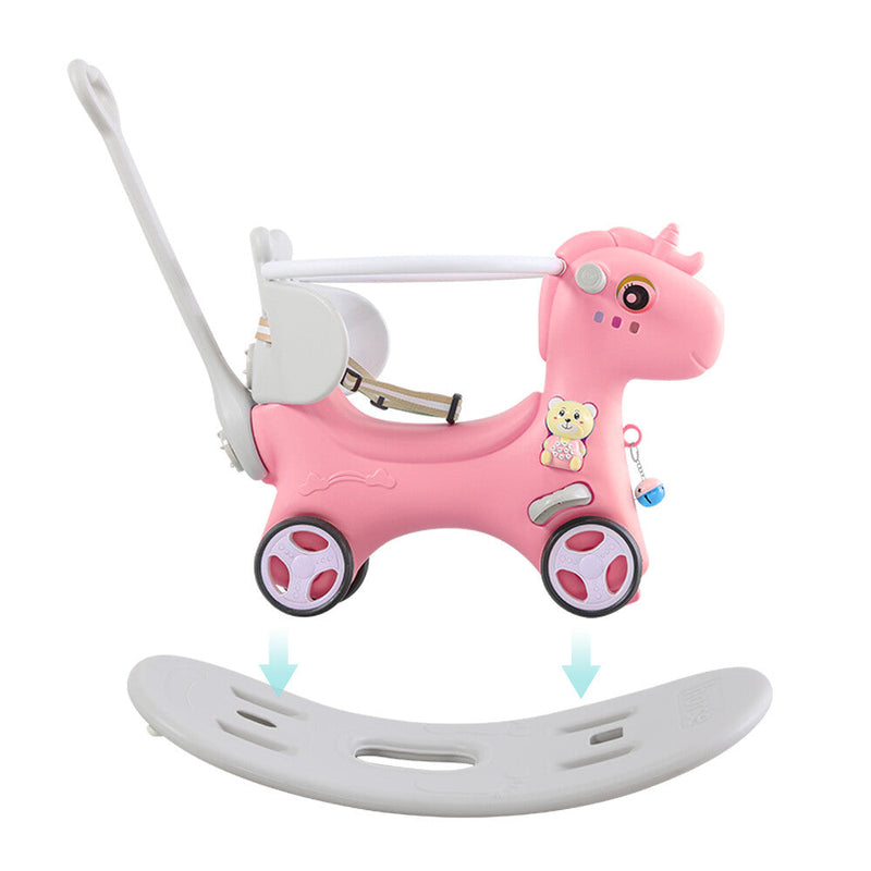 Toddler Rocking Horse Ride-On Toy with Backrest and Push Handle for Balance Development