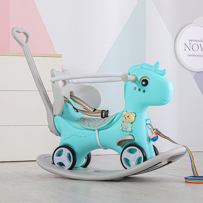 Toddler Ride-On Rocking Horse and Balance Bike with Push Handle and Backrest