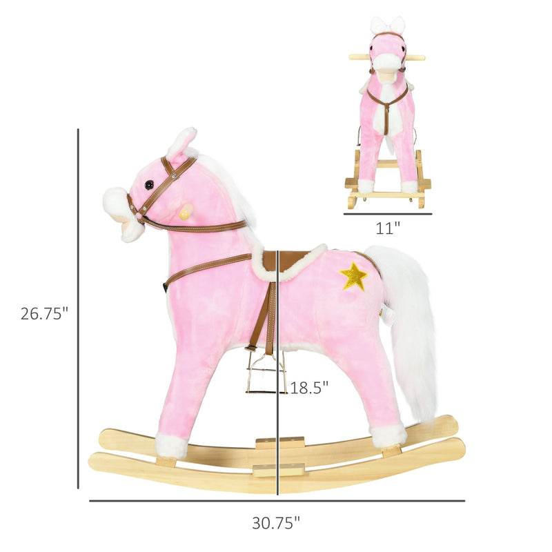 Toddler Rocking Horse with Saddle and Sound, Ride-On Toy for Ages 3-8