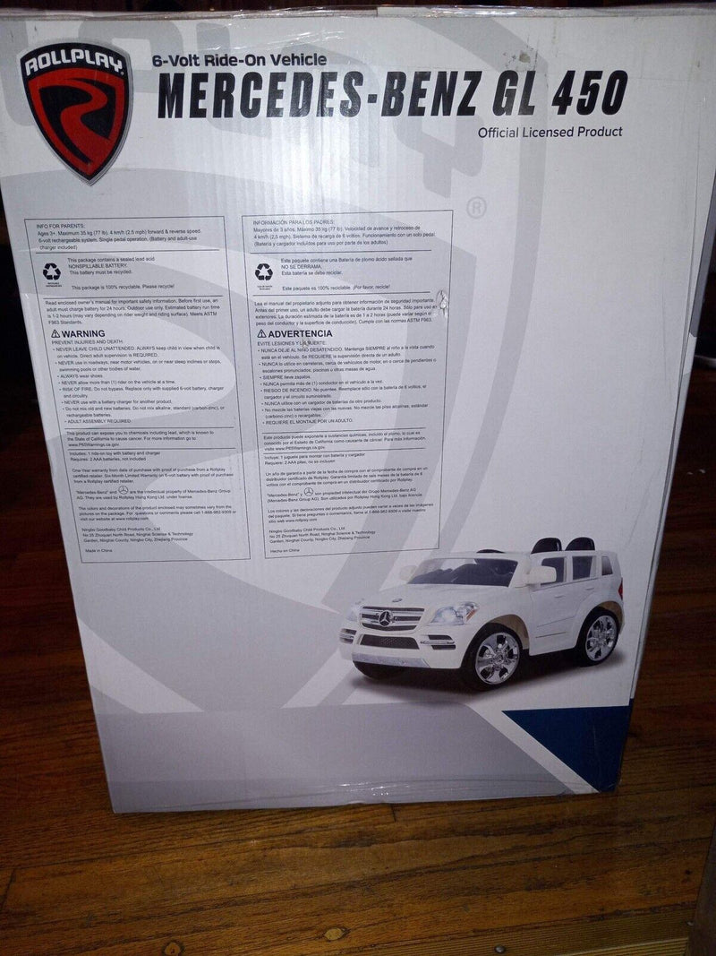 Rollplay Kids 6V Electric White Mercedes-Benz GL450 SUV Power Wheels Ride-On - Brand New in Box