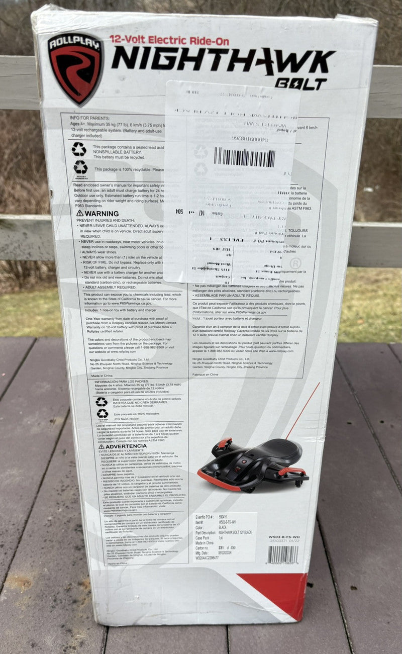 Night Hawk 12V Electric Ride-On Toy in Black and Red