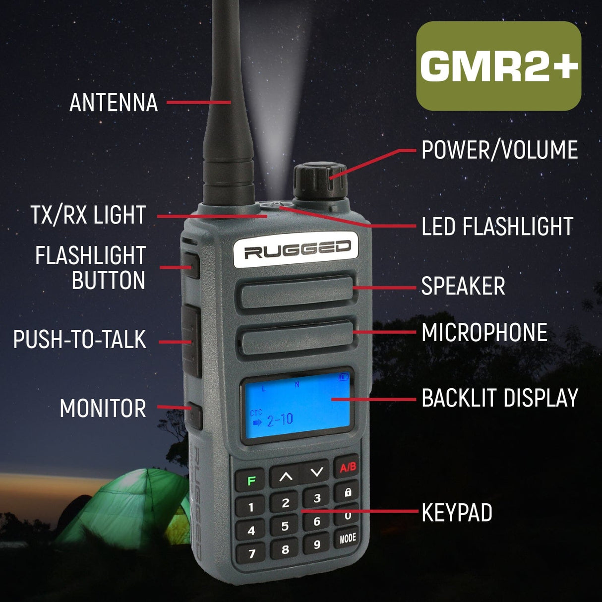 GMRS and FRS Handheld Radio - Model GMR2-PLUS - Grey - CLEARANCE