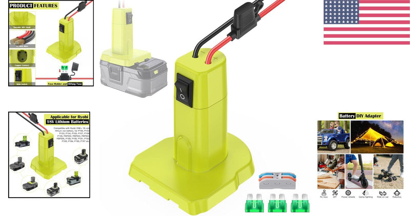 18V Power Wheels Battery Adapter Kit with 30A 12AWG Wire and Switch