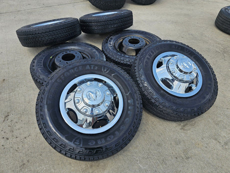 17" Dodge Ram 3500 Dually 8x200 wheels rims 2703 2704 OEM tires FIRESTONE A/T Texas Truck Tire