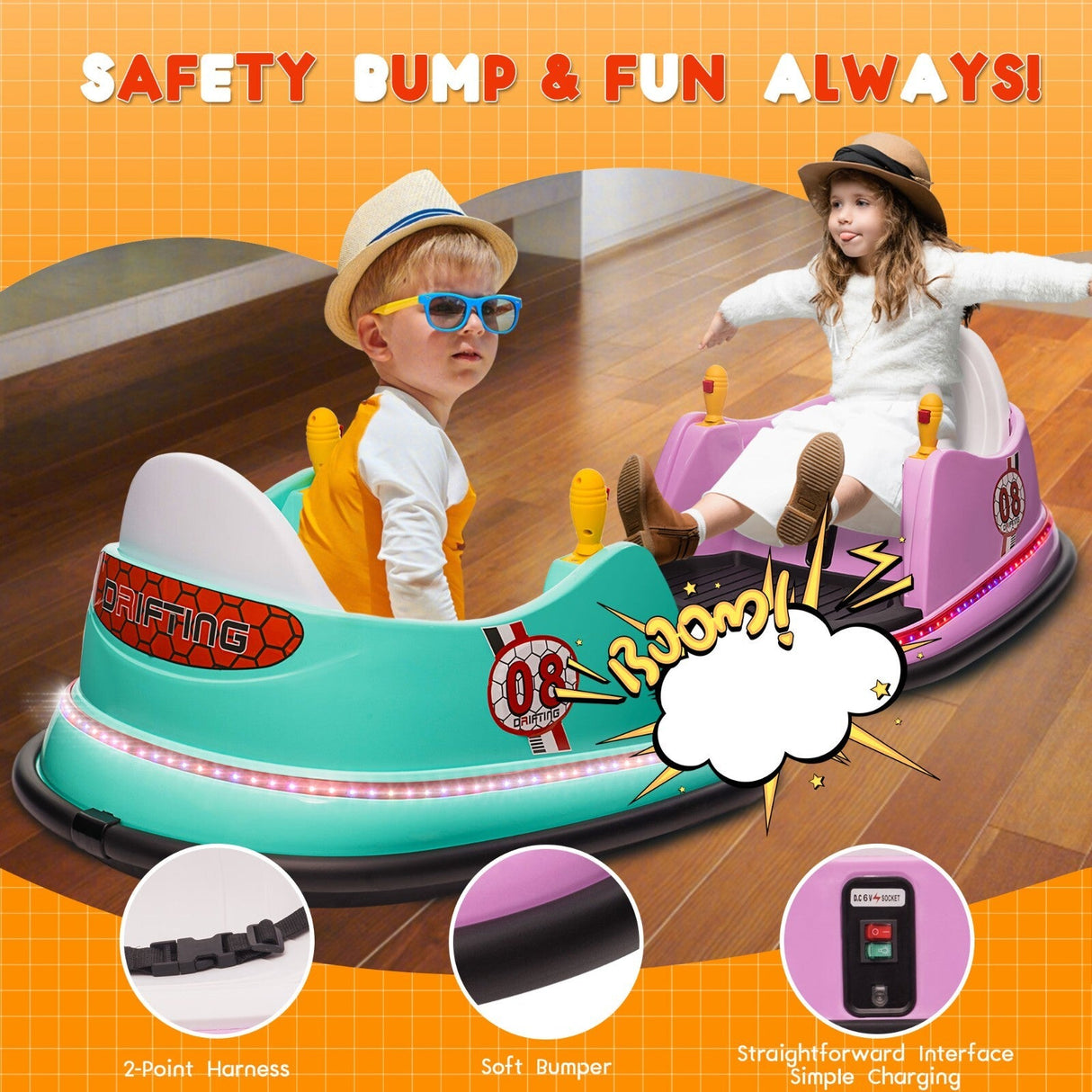 6V Kids Ride-On Bumper Car with Remote Control, 360° Spin and Flashing Lights for Toddlers