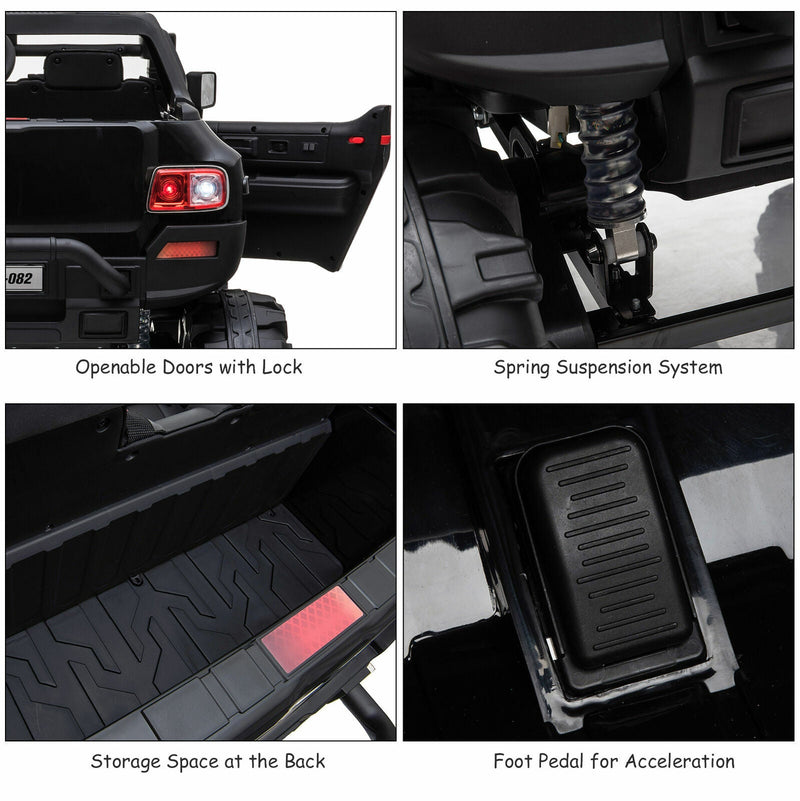 Police Truck RC Ride-On Car for Kids with Remote Control, LED Lights, and MP3 Player - Black