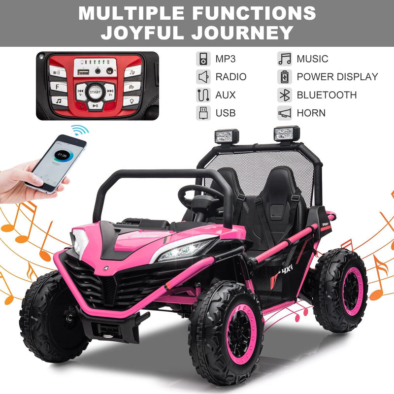 24V Kids 2-Seater Pink Ride-On UTV Toy with 400W Motor, Metal Frame, and EVA Wheels