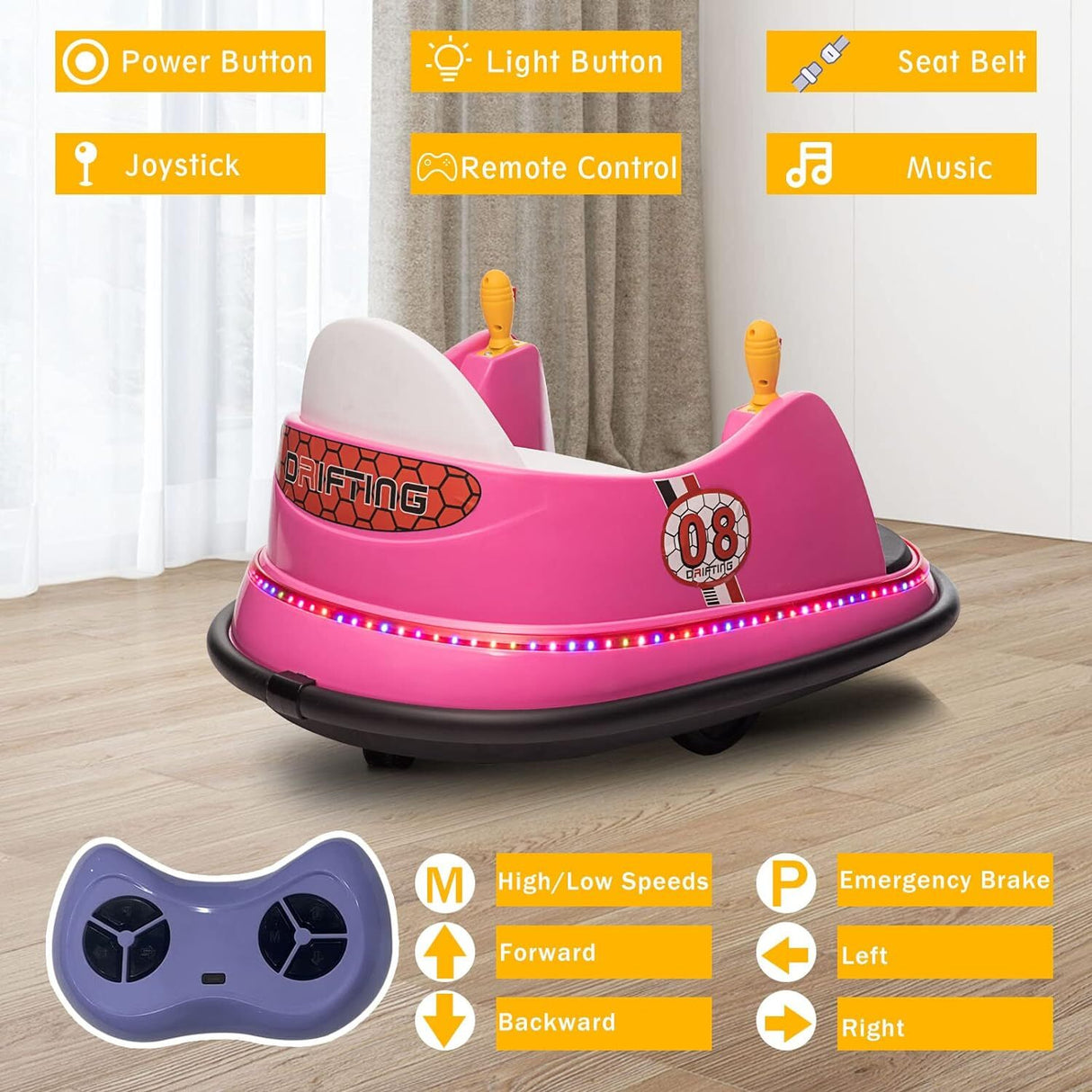 6V Kids Ride-On Bumper Car with Remote Control, 360° Spin and Flashing Lights for Toddlers