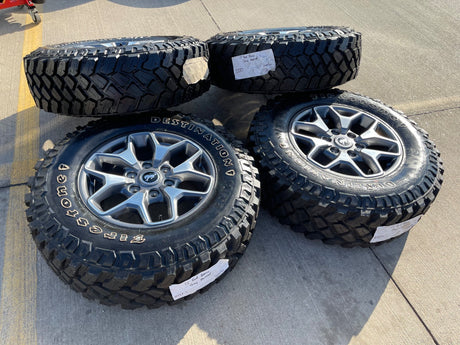 17" Ford Bronco wheels rims SASQUATCH 95229 10387 Ranger NEW FIRESTONE M/T Texas Truck Tire