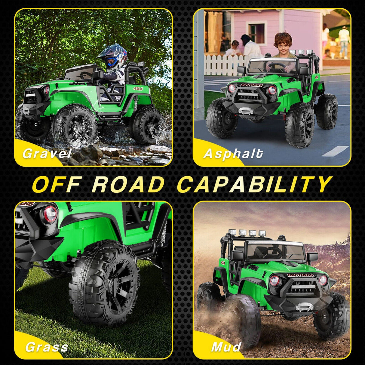 Electric 2-Seater Kids Jeep with 400W Motor, LED Lights, and 24V Battery