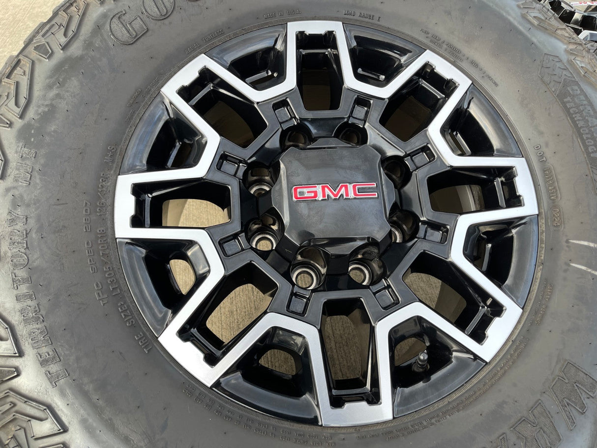 18" GMC Sierra AT4X Chevy Trail Boss 2500 OEM 14136 wheels rims GOODYEAR 35" Texas Truck Tire