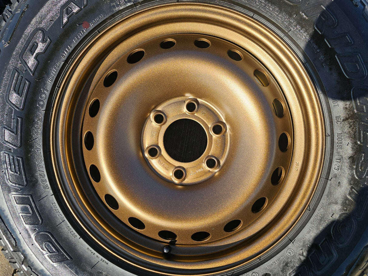 (4) 17" INEOS Grenadier OEM steel wheels rims BRONZE tires 2024 2025 2026 NEW Texas Truck Tire