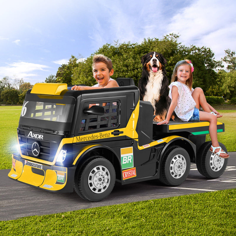12V10AH Battery-Powered Ride On Truck with Swing Trailer and RC Control for Kids - MP3 Compatible, 6 Wheels