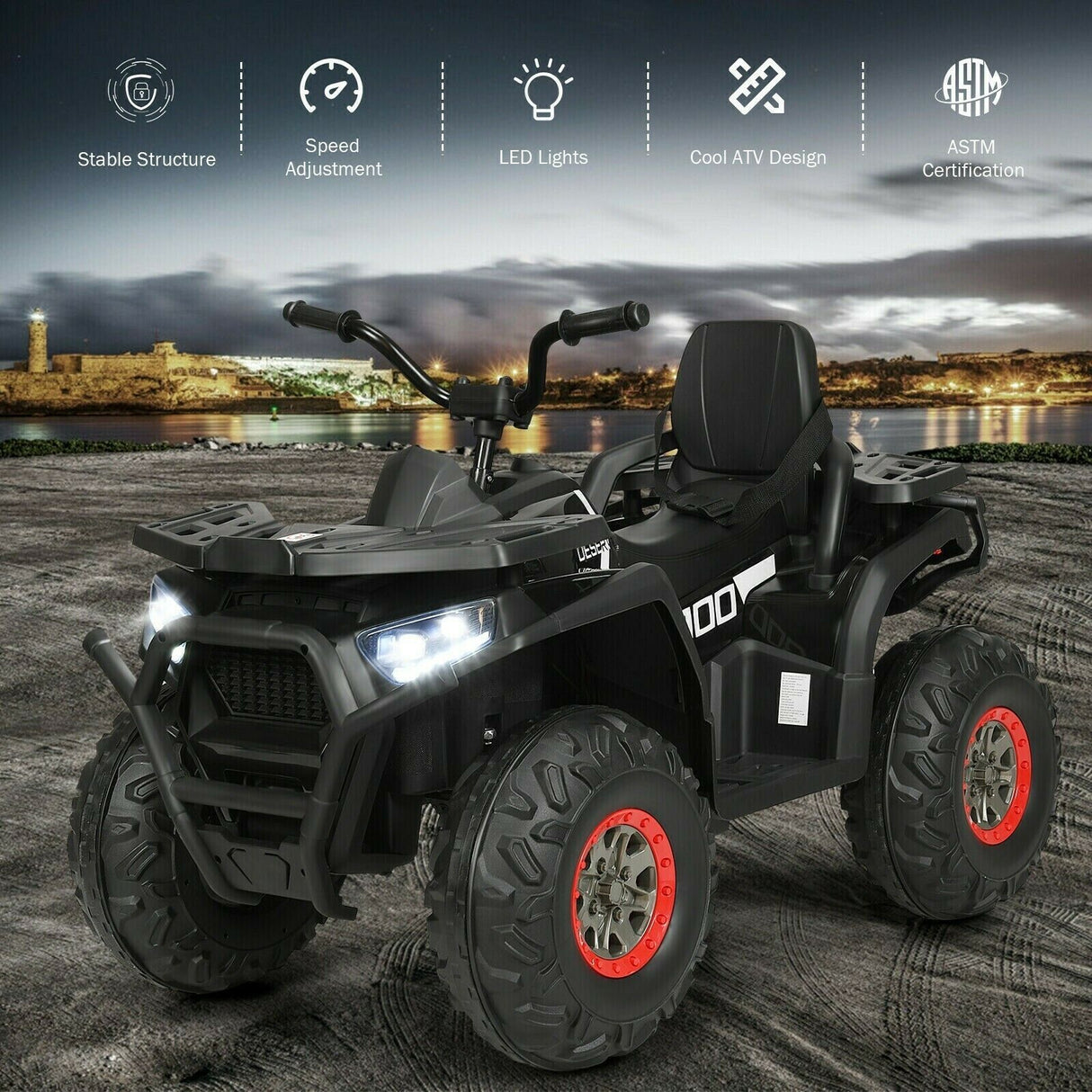 12 Volt Children's Electric Four-Wheeler ATV Quad with MP3 Player and LED Illumination