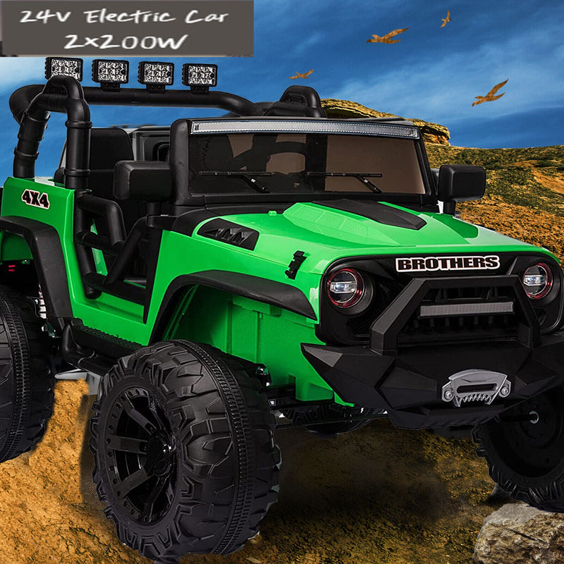 24V Electric Ride-On Truck for Kids with Remote Control, MP3 Player, LED Lights, and 3 Speeds - Seats 2