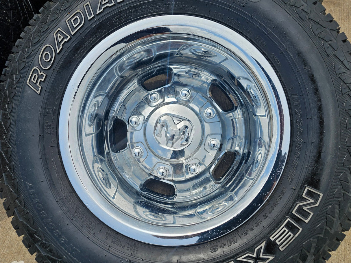 17" Dodge Ram 3500 Dually 8x200 wheels rims 2703 2704 OEM A/T tires Texas Truck Tire