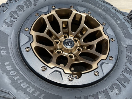 18" Dodge Ram 1500 TRX Beadlock OEM bronze RHO wheels rims 2735 tires 35" NEW Texas Truck Tire