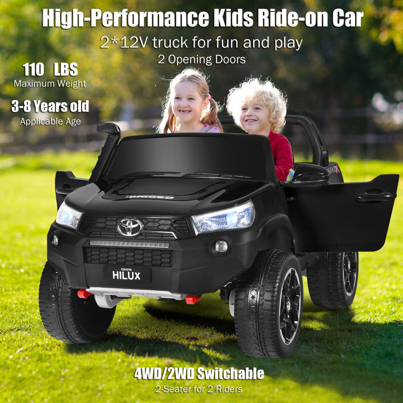 2-Seater Toyota Hilux Ride On Truck Car with Remote Control - Black