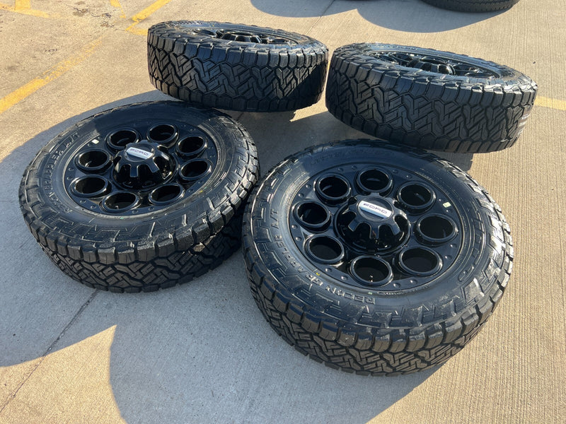 20" Ford F-250 F-350 OEM black TREMOR wheels rims 10299 10484 NEW NITRO A/T Texas Truck Tire