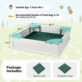 White Outdoor Sandbox with Oxford Cover and 4 Corner Seats for Kids