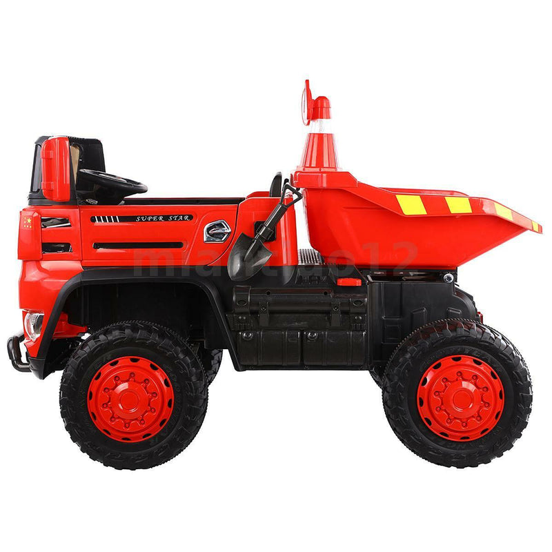12V Electric Construction Toy - Dump Truck with Moving Bed and Shovel