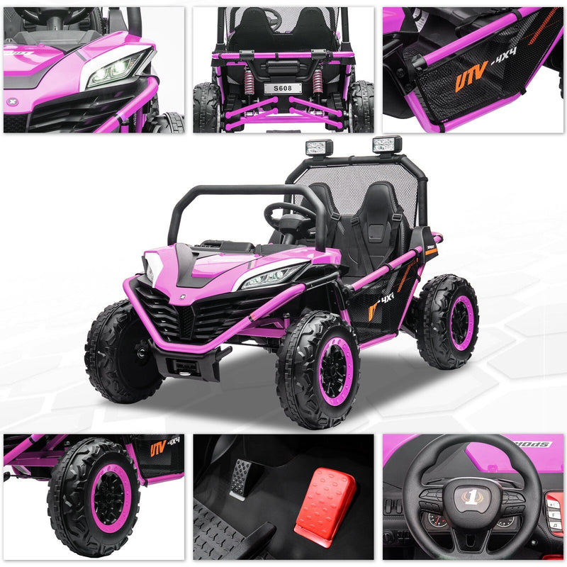 24V Kids 2-Seater Off-Road Ride-On UTV Car with 400W Motor, EVA Wheels, and Remote Control - Purple