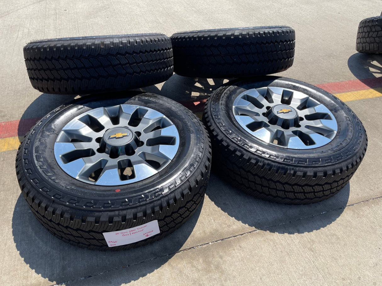 20" Chevy Silverado 2500 3500 OEM 5960 5947 GMC Sierra wheels rims tires NEW Texas Truck Tire