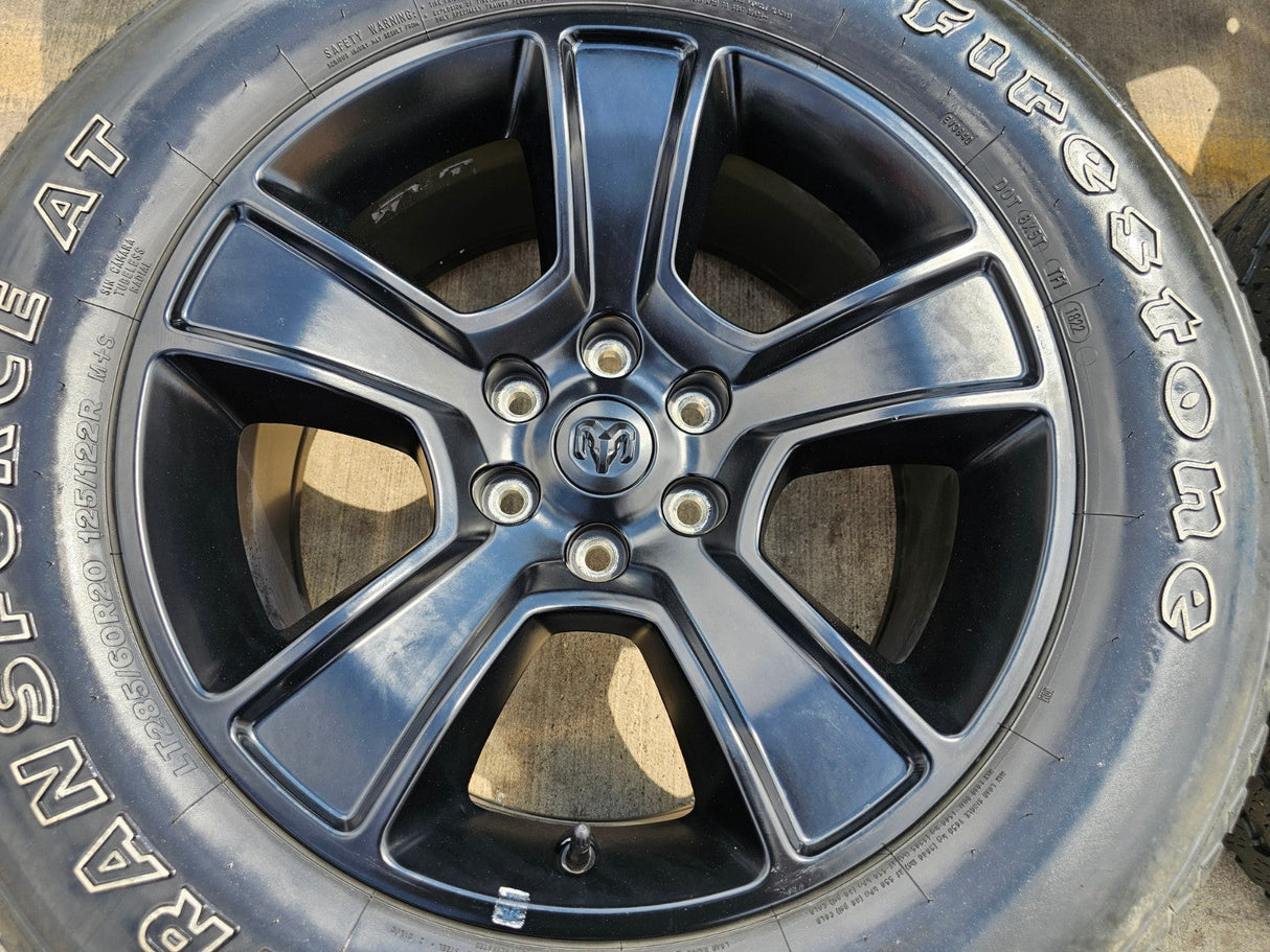 20" Dodge Ram 1500 OEM LIMITED Black 2676 2723 wheels rims FIRESTONE A/T Texas Truck Tire