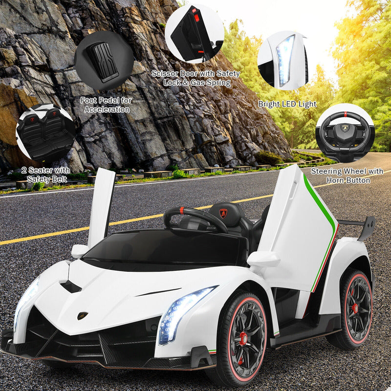 2-Seater Licensed Lamborghini Kids Ride On Car with RC and Swing Function - White (12V)