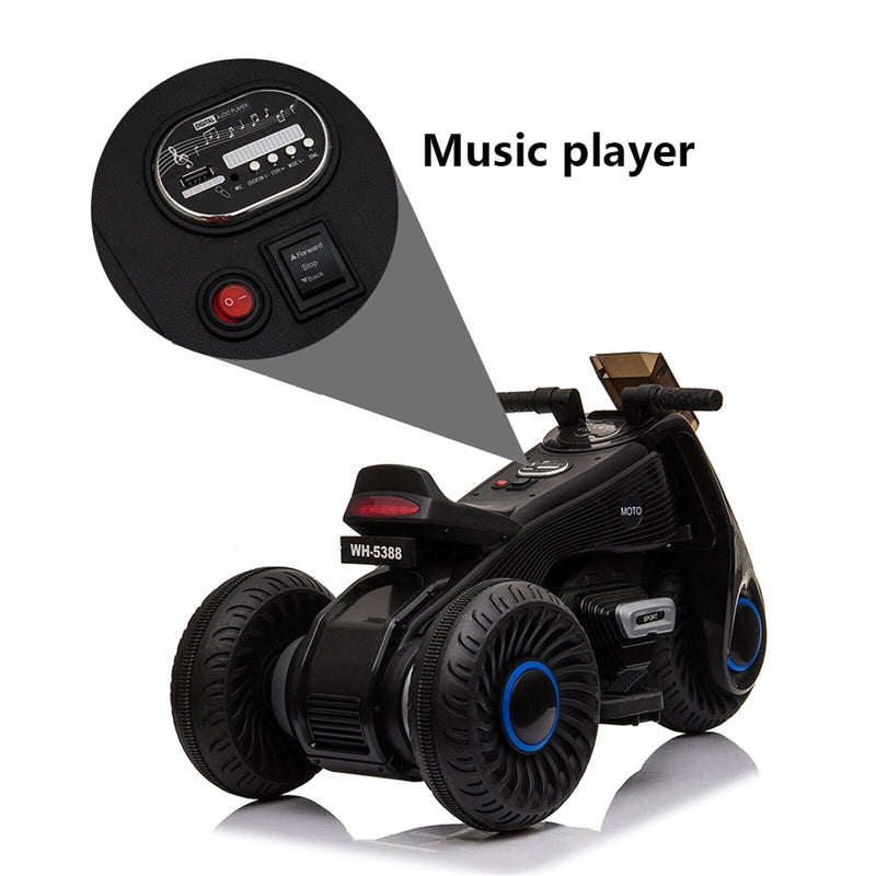 Black 3-Wheel Double Drive Electric Motorcycle for Kids