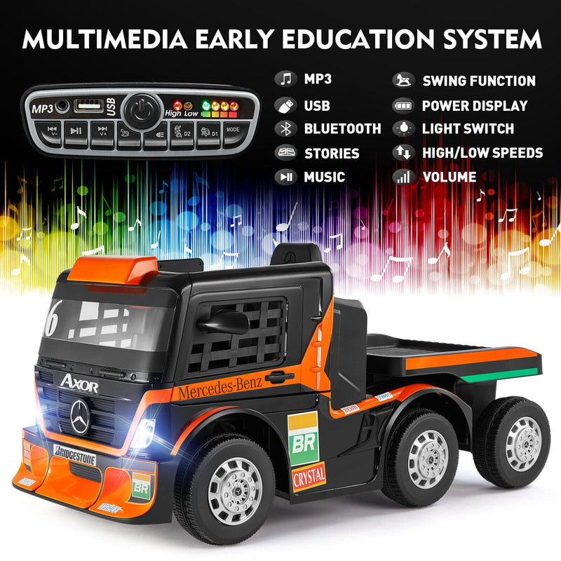 12V10AH Battery Kids Ride On Truck with Swing, Trailer, LED, MP3, and Bluetooth RC Features
