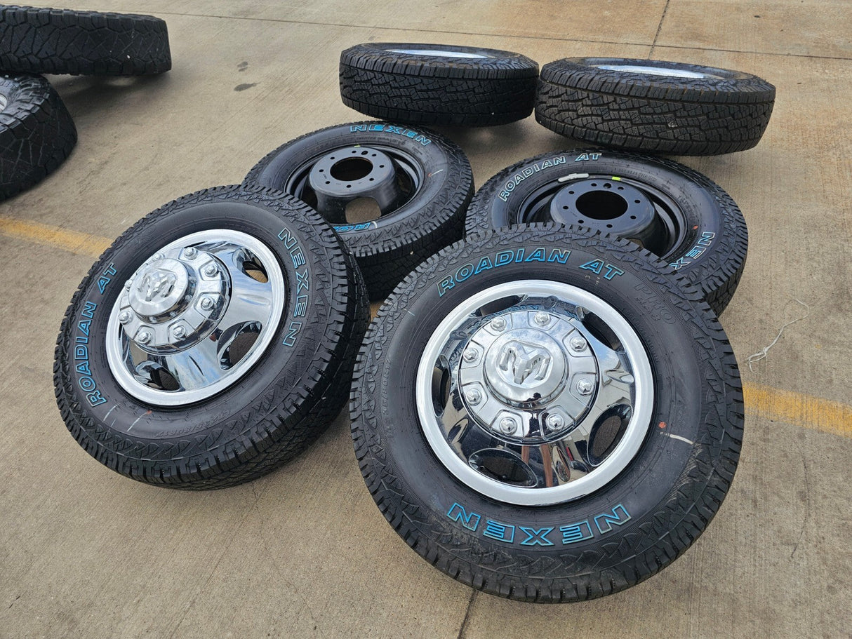 17" Dodge Ram 3500 Dually 8x200 wheels rims 2703 2704 OEM 2025 2026 NEW A/T Texas Truck Tire