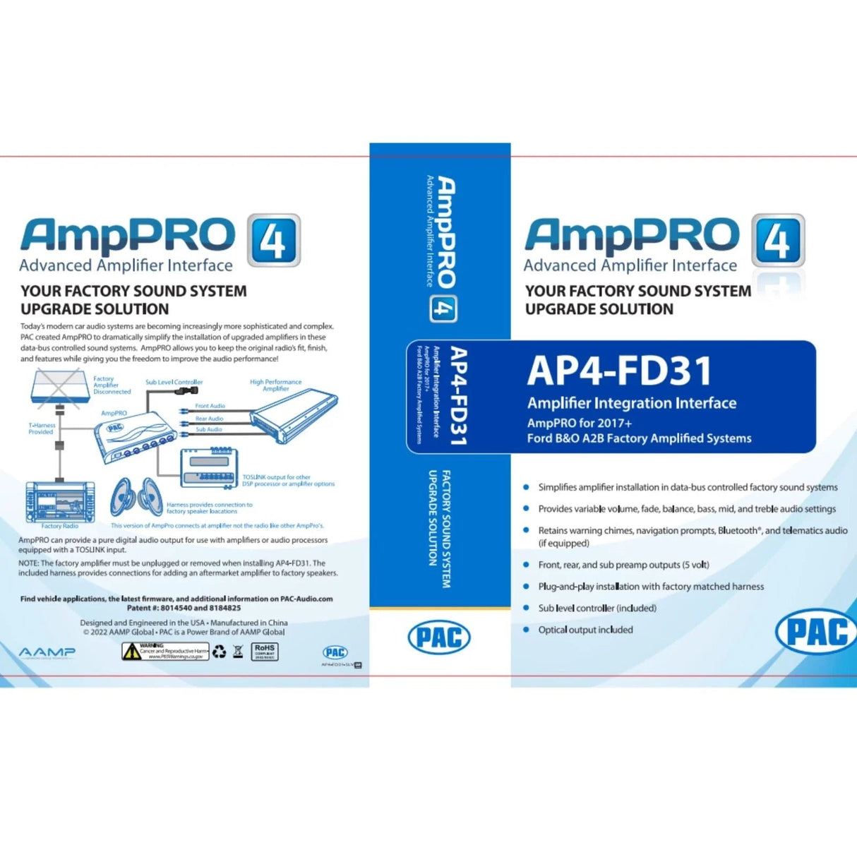 PAC AP4-FD31 Amplifier Integration Interface AmpPRO Compatible with 2017+ Ford B&O A2B Factory Amplified Systems PAC
