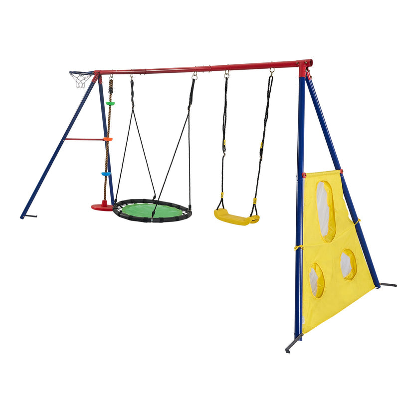 5-in-1 Rainbow Color Swingset with Textilene Swing and Tree Design