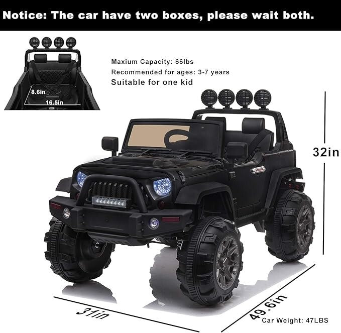 12V Electric Ride-On Pickup Truck for Kids with 3 Speeds and Remote Control, Black