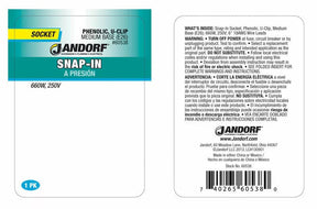 JANDORF Socket Snap In PHENOLIC U-CLIP Medium Base 60538 Jandorf
