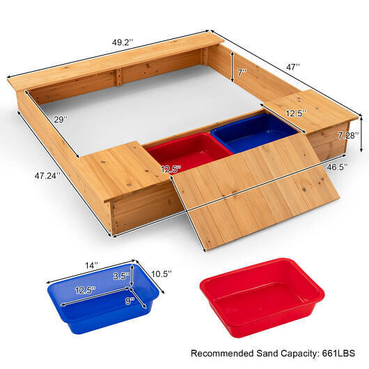 Multi-Functional Wooden Sandbox with Bench Seats and Storage Boxes for Kids