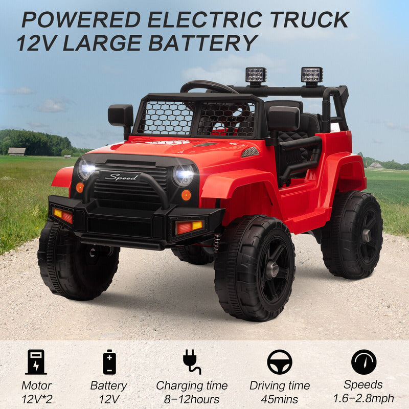 12V Kids Ride-On Truck with Remote Control, Power Wheels, and LED Lights
