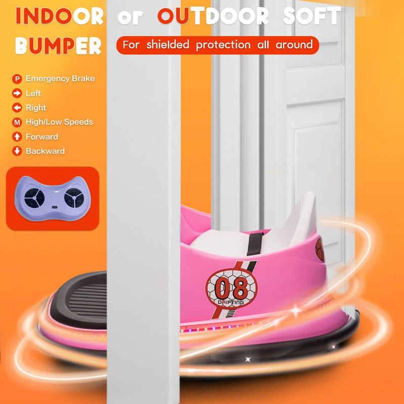 12V Kids Ride-On Bumper Car with Remote Control and 360° Spin Toddler Toy Pink