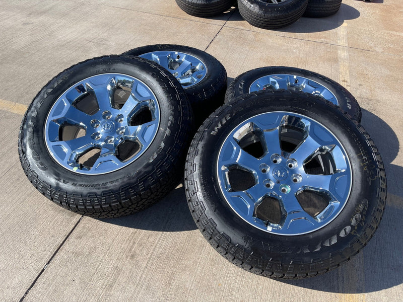 20" Dodge Ram 1500 OEM Laramie CHROME 2680 wheels rims 2025 2026 GOODYEAR NEW Texas Truck Tire