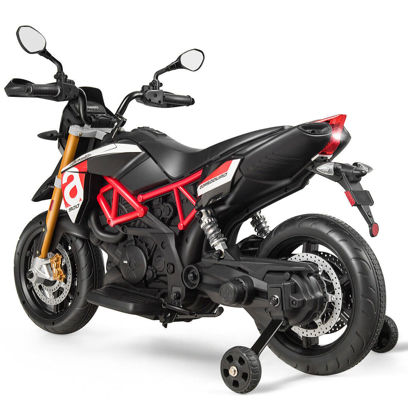 Aprilia 12V Kids Ride-On Motor Bike with Training Wheels - Officially Licensed Motorcycle Toy