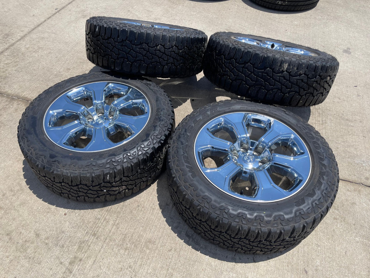 20" Dodge Ram 1500 OEM Laramie CHROME 2679 wheels rims tires GOODYEAR A/T Texas Truck Tire